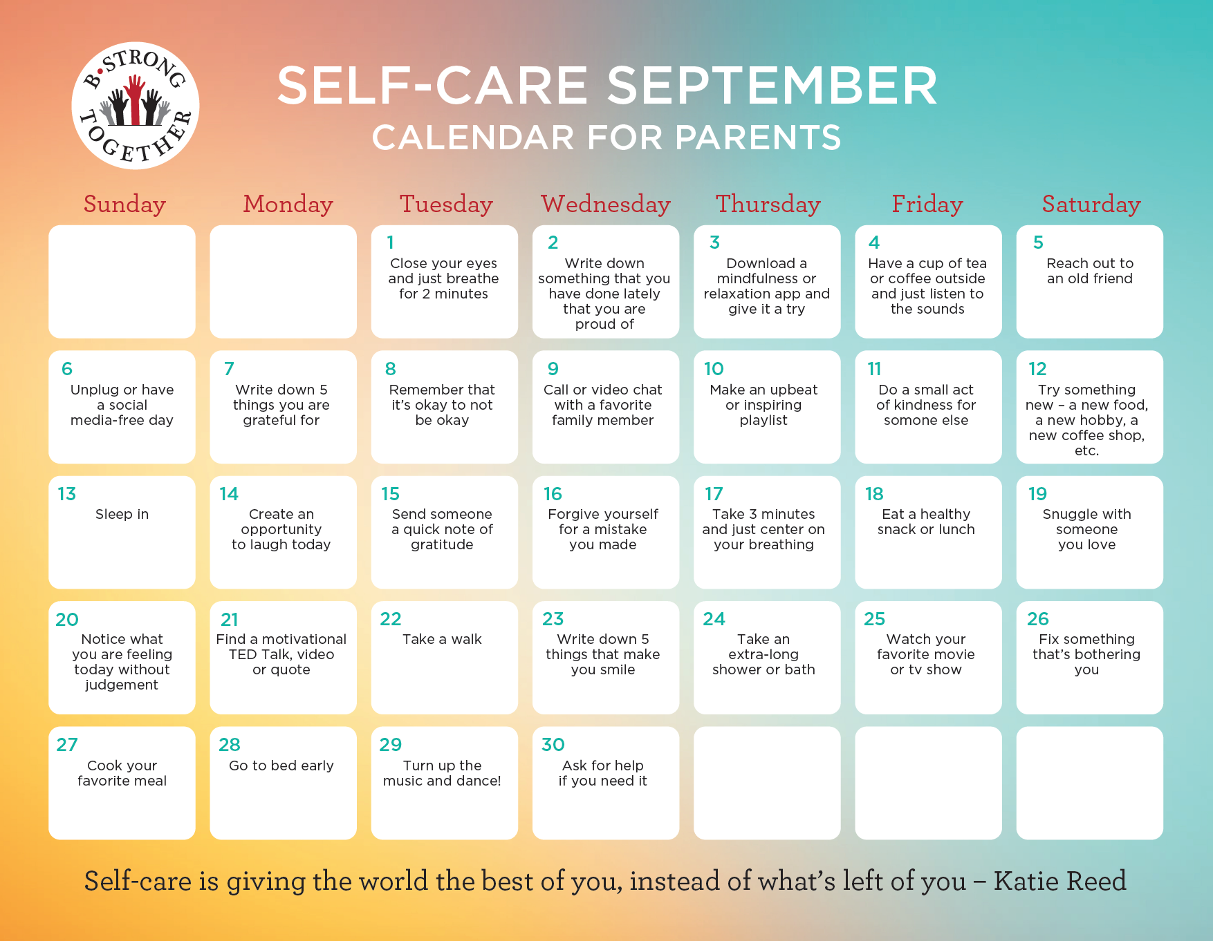 SelfCare September Calendars
